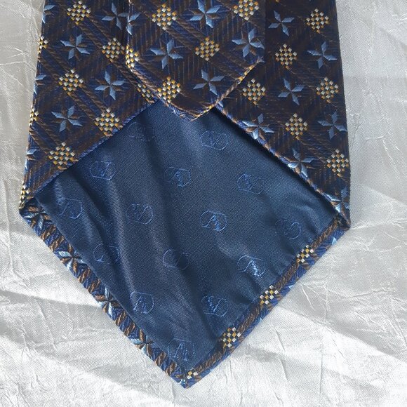 Valentino Cravatte 4" Navy Blue Patterned 100% Silk Men's Neck Tie - Picture 6 of 10